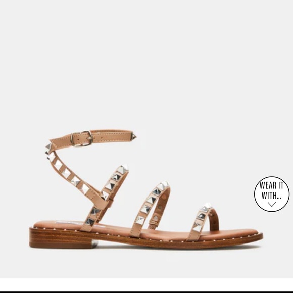 LAST CHANCE BEFORE DONATED - Steve Madden Travel Tan Studded Sandals - Picture 2 of 9